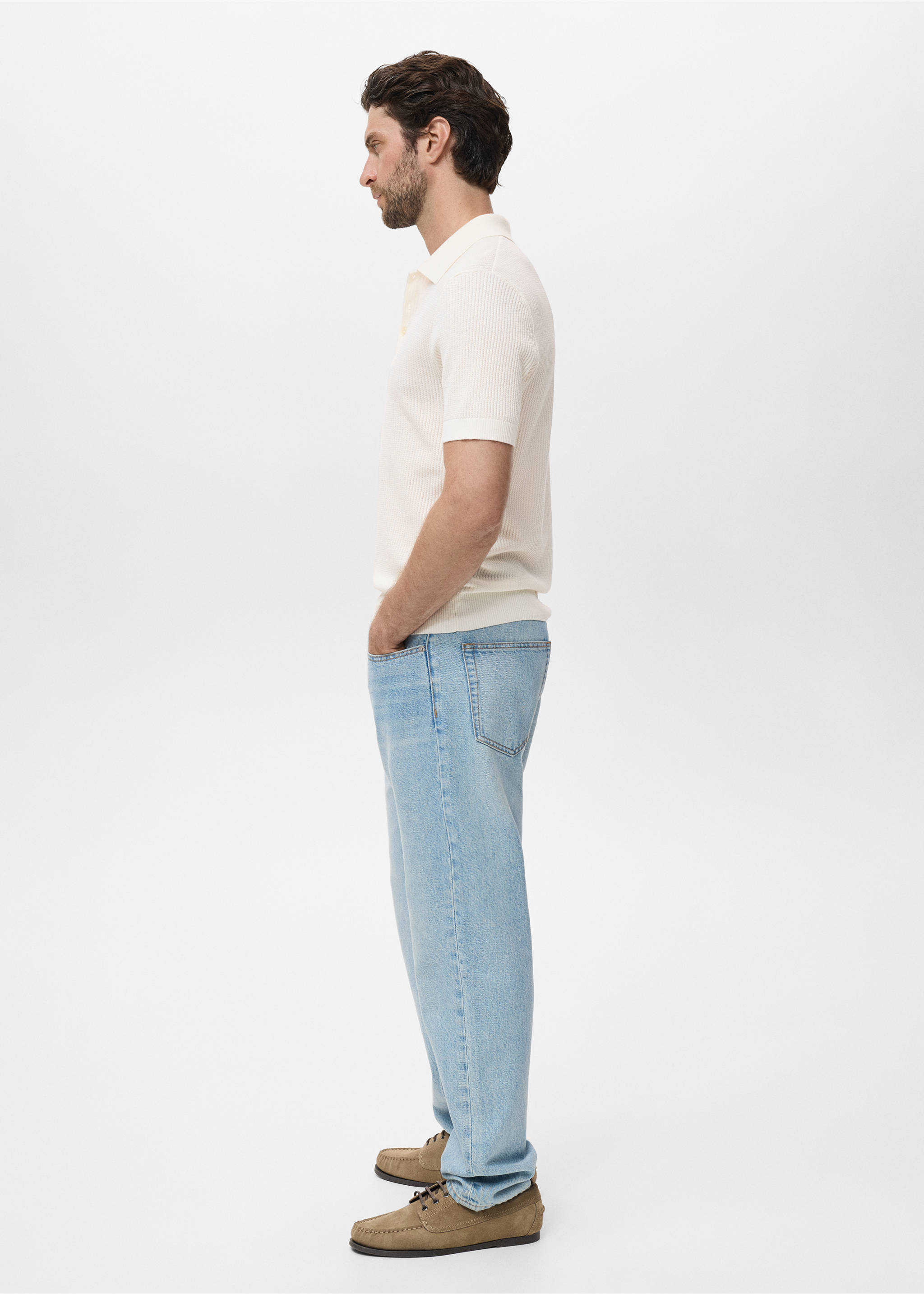 Ribbed knit polo shirt - Details of the article 2, Off White. Ref: 17037763-00.
