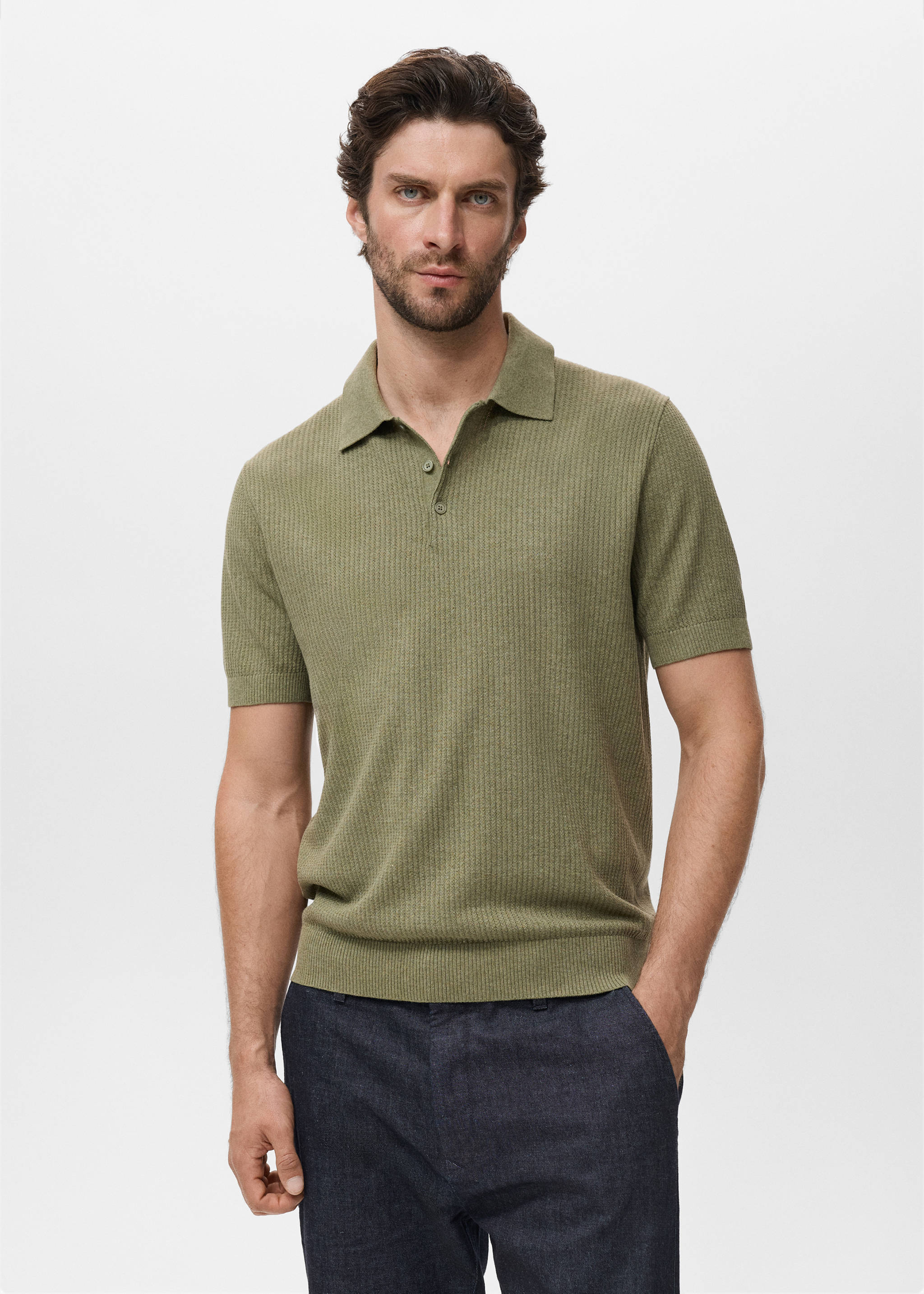 Ribbed knit polo shirt - Medium plane