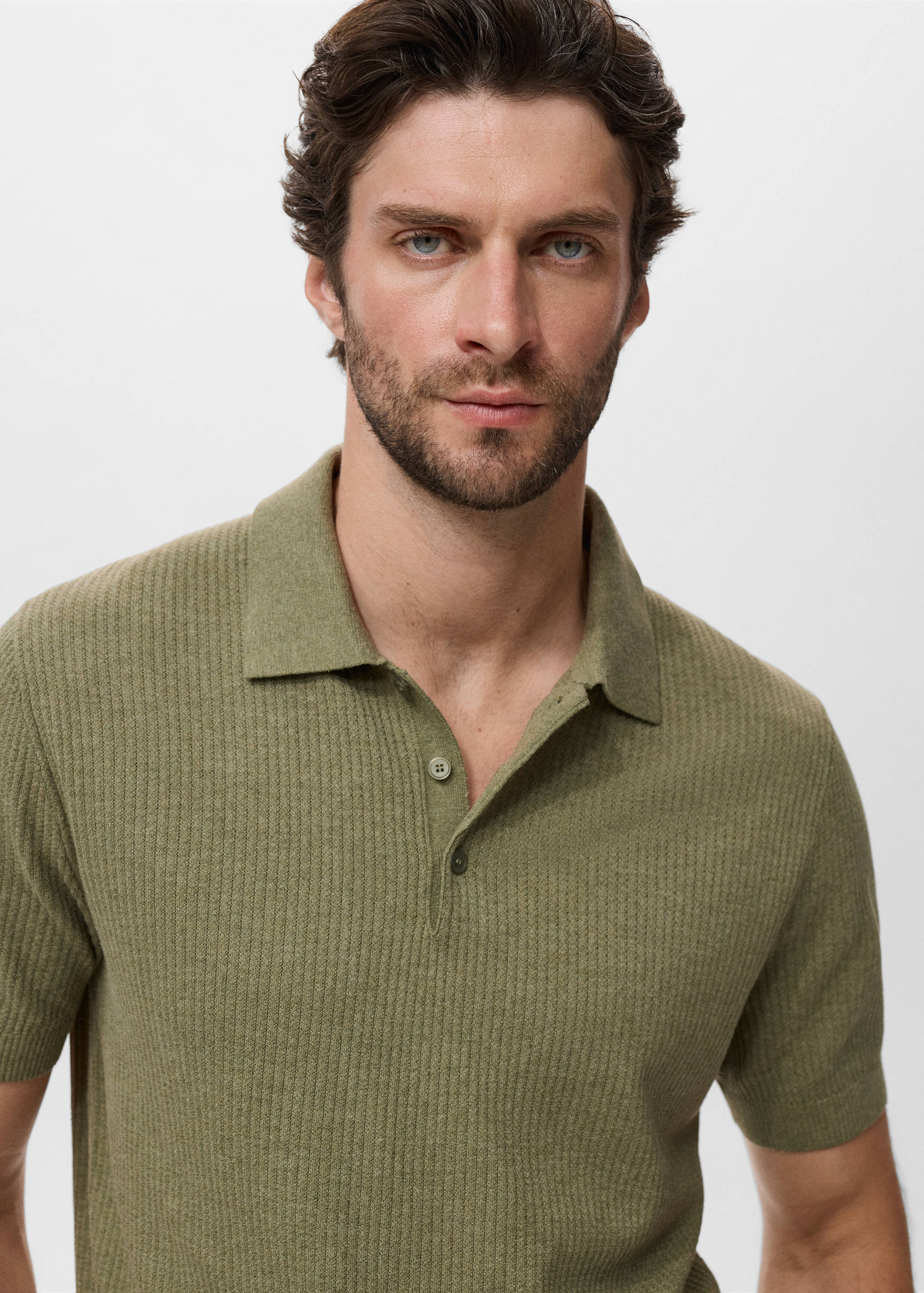Ribbed knit polo shirt - Details of the article 1