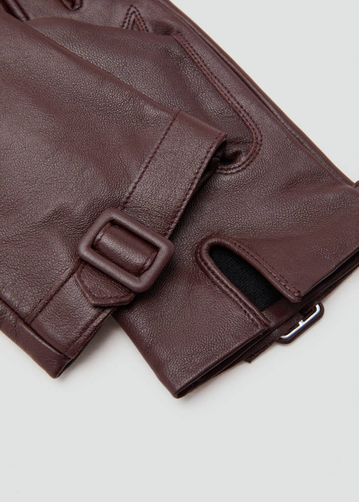 Leather gloves with buckle — Burgundy