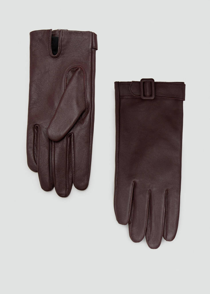 Leather gloves with buckle — Burgundy