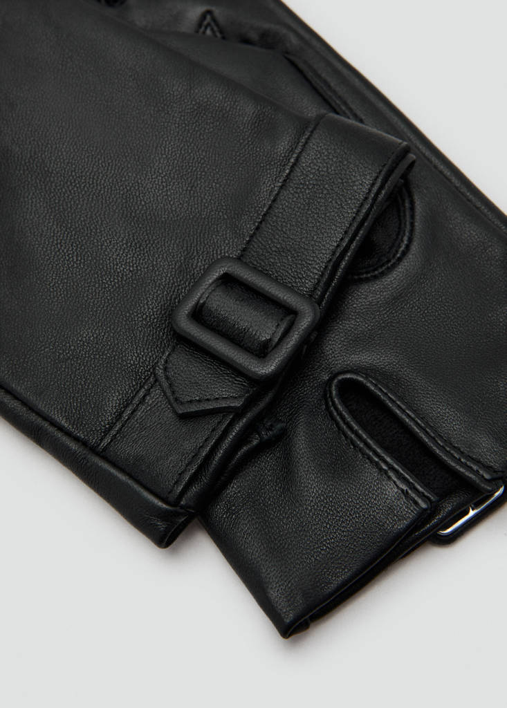 Leather gloves with buckle — Black