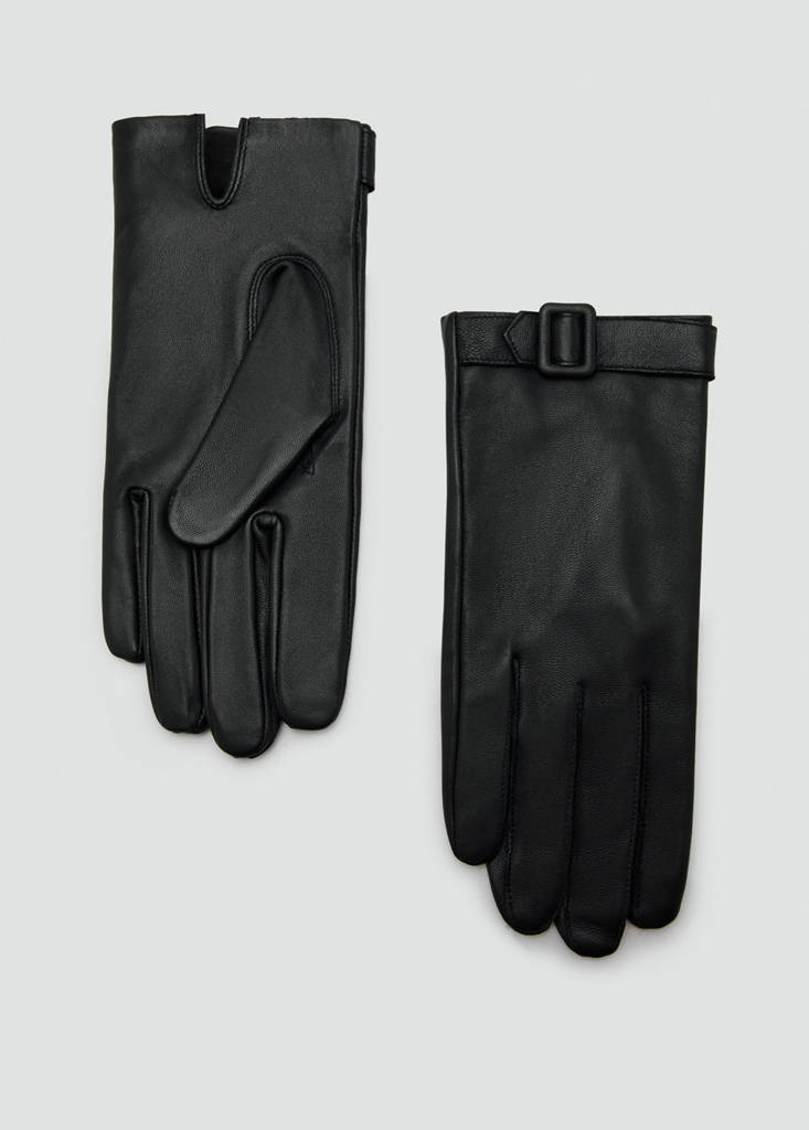 Leather gloves with buckle — Black