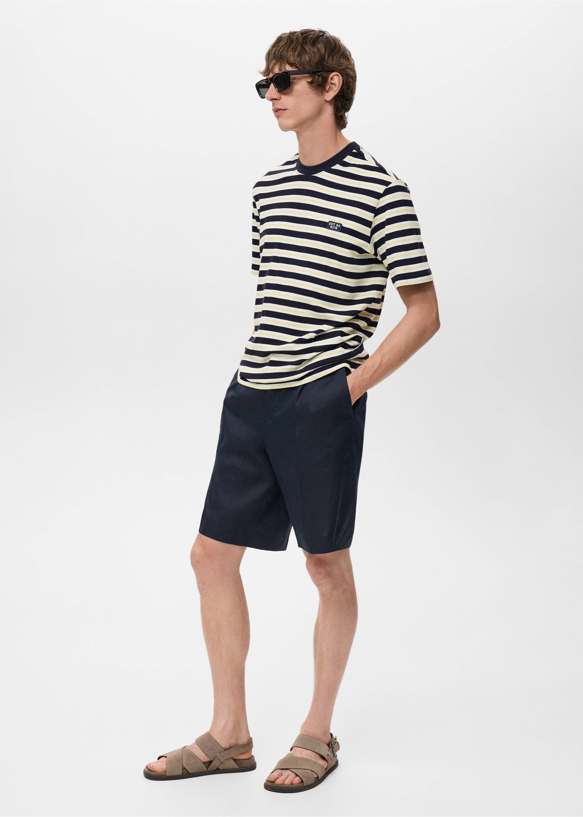 T-shirt regular-fit 100 % coton rayures - Plan général, Bleu marine. Ref: 17037773-00.