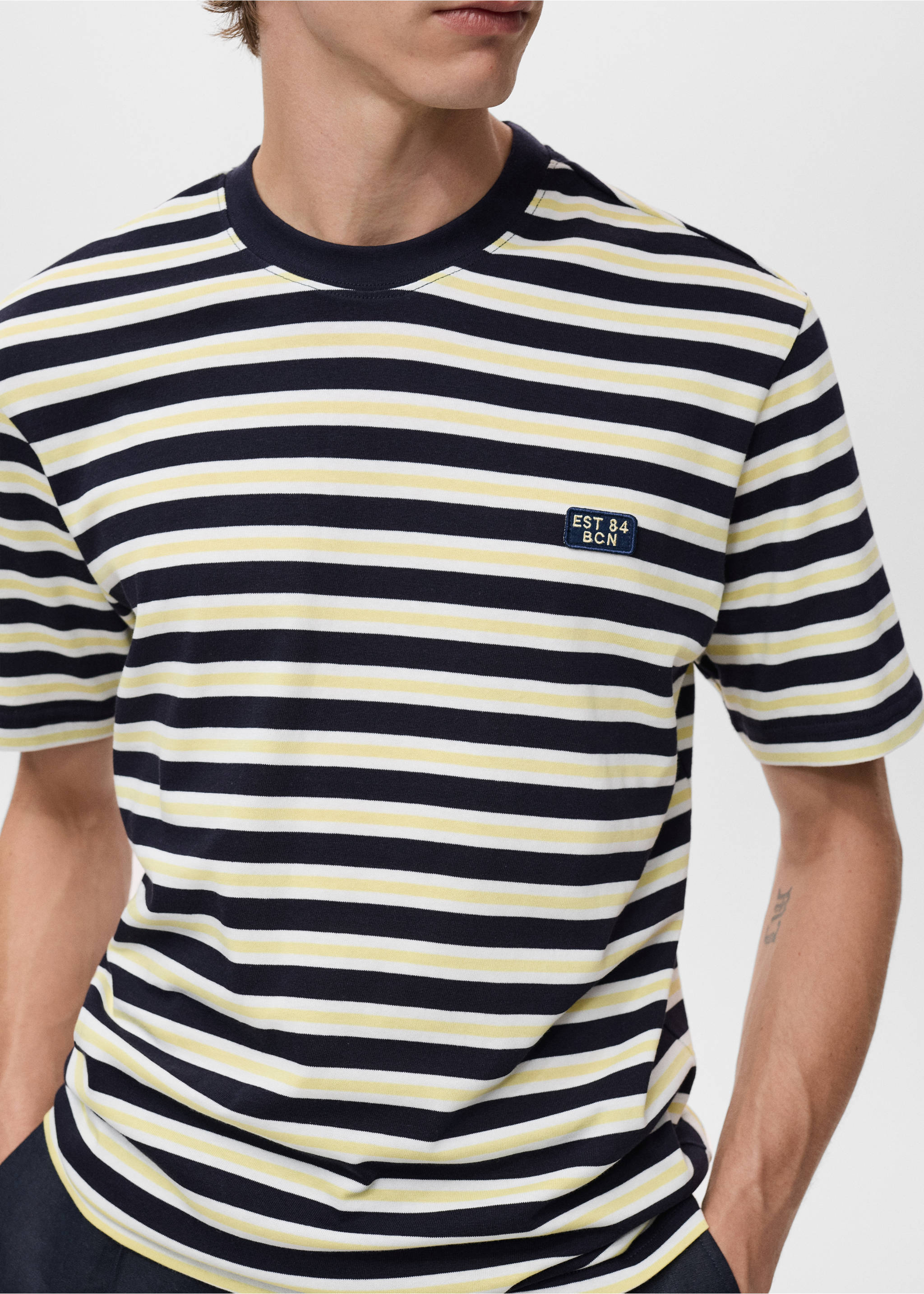 T-shirt regular-fit 100 % coton rayures - Détail de l'article 6, Bleu marine. Ref: 17037773-00.