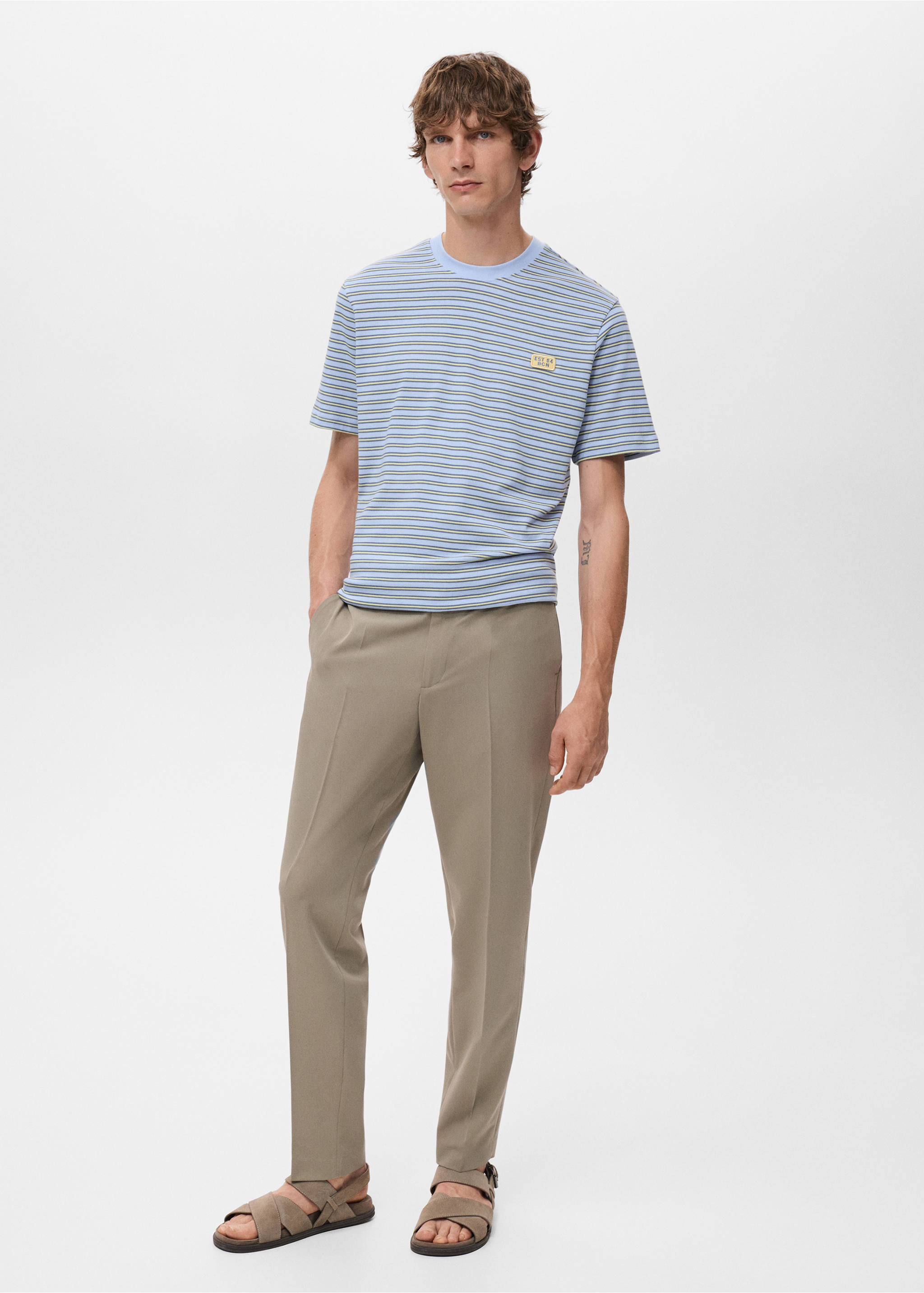 Regular-fit striped 100% cotton shirt - General plane, Aqua Green. Ref: 17037774-00.