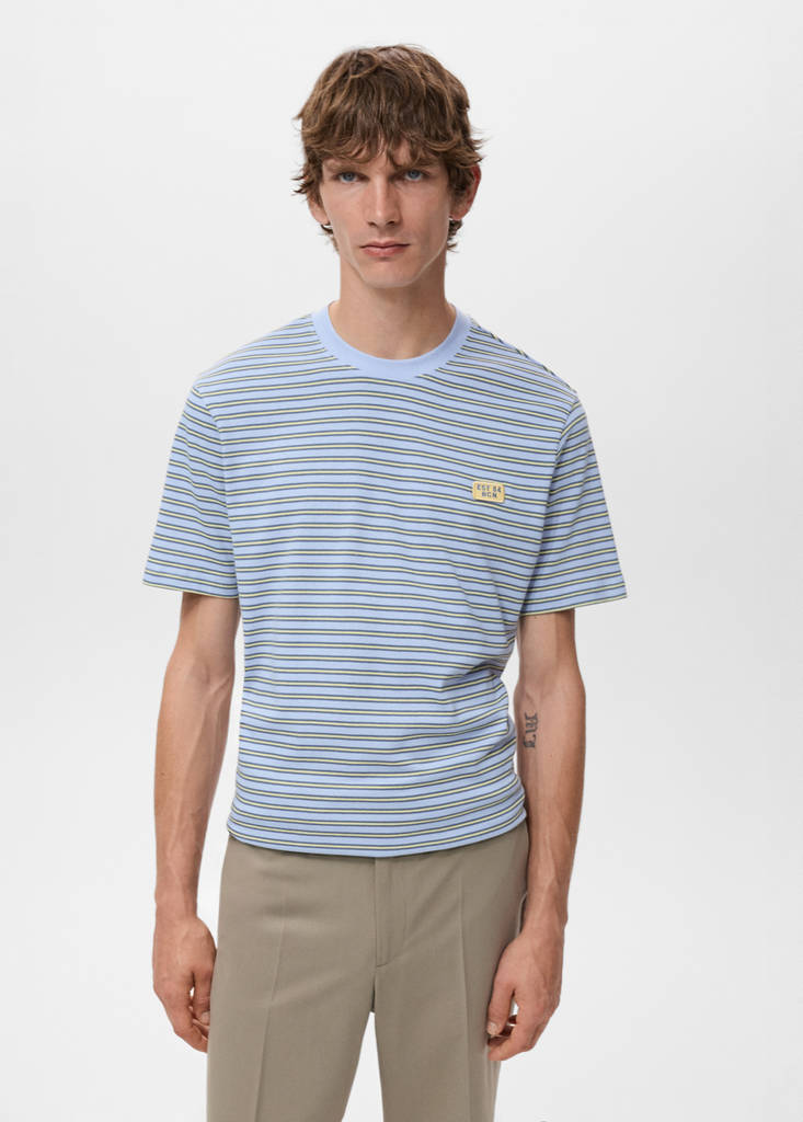 Regular-fit striped 100% cotton shirt — Aqua Green
