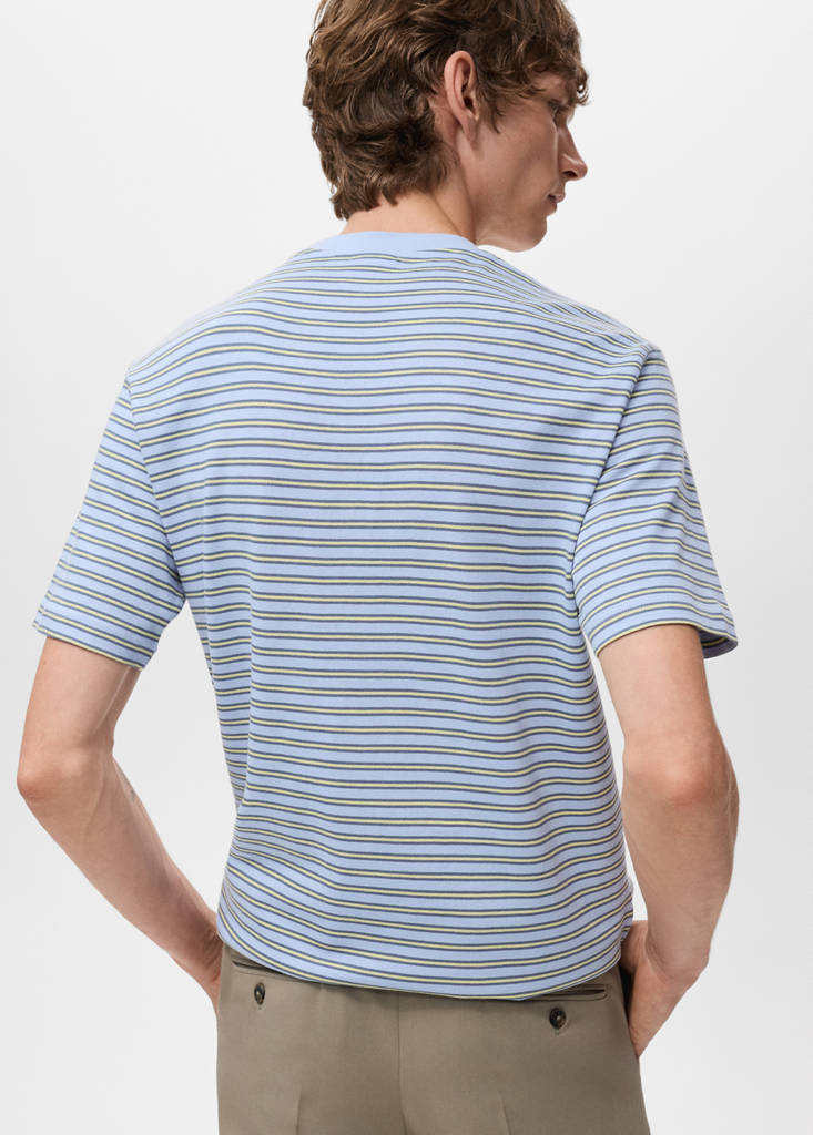 Regular-fit striped 100% cotton shirt — Aqua Green