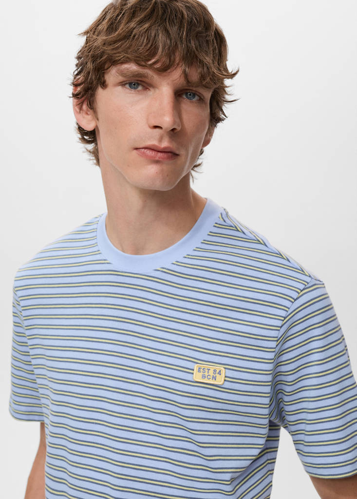 Regular-fit striped 100% cotton shirt — Aqua Green
