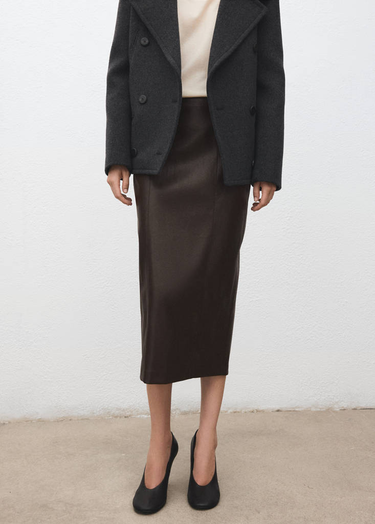 Faux-leather pencil skirt — Chocolate