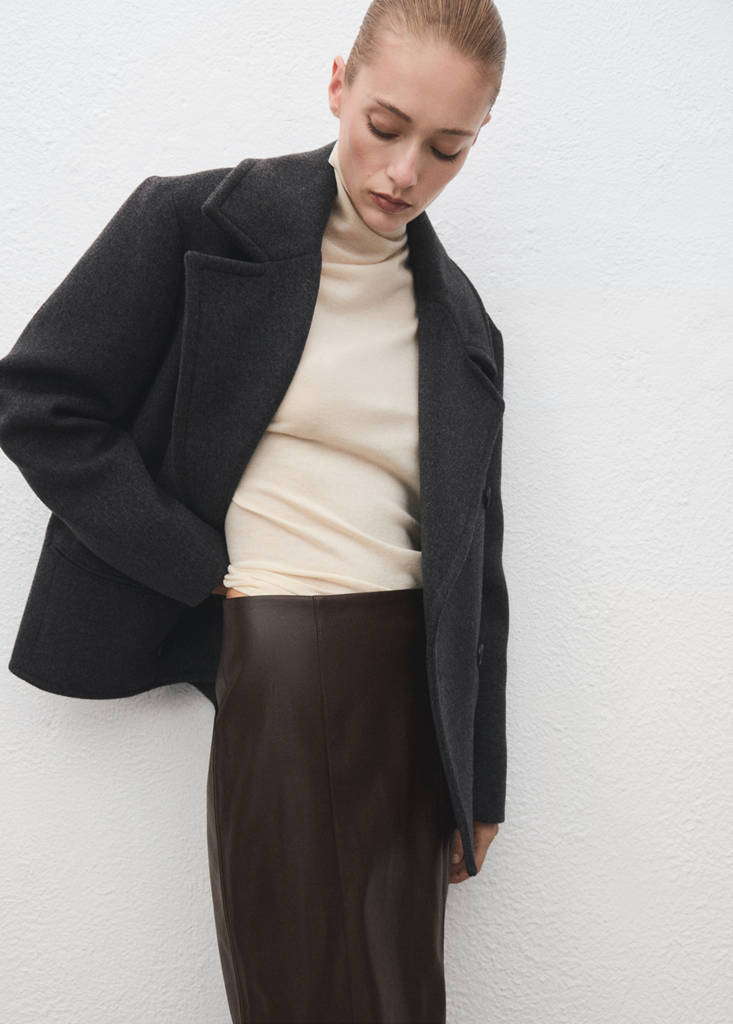 Faux-leather pencil skirt — Chocolate