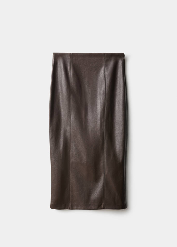 Faux-leather pencil skirt — Chocolate