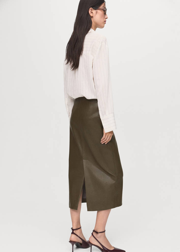 Faux-leather pencil skirt — Khaki