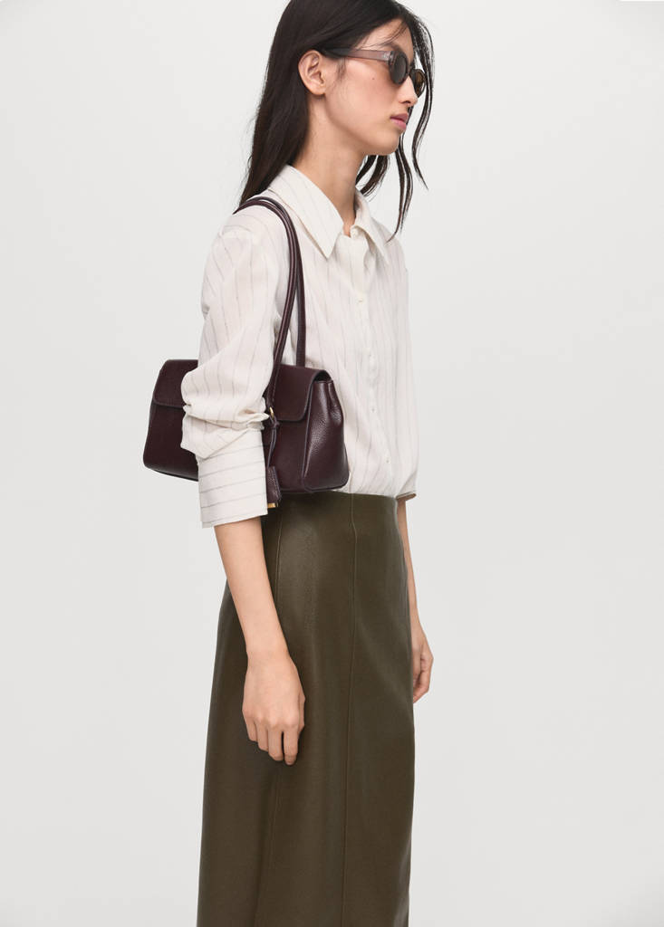 Faux-leather pencil skirt — Khaki
