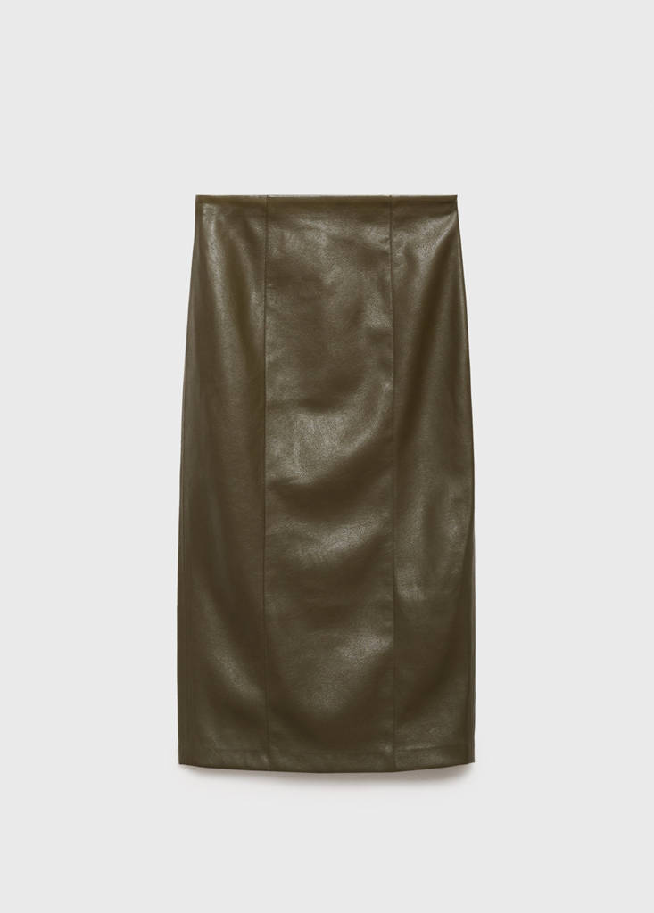 Faux-leather pencil skirt — Khaki