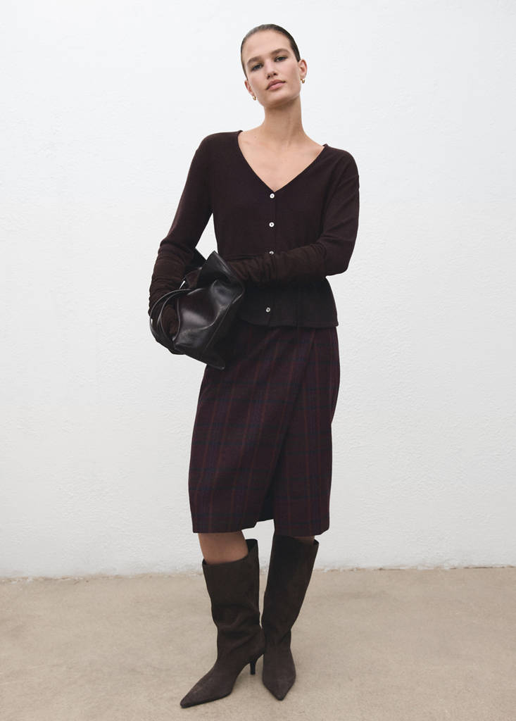 Knitted cardigan with bow — Brown