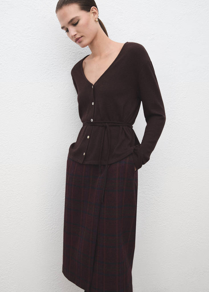 Knitted cardigan with bow — Brown