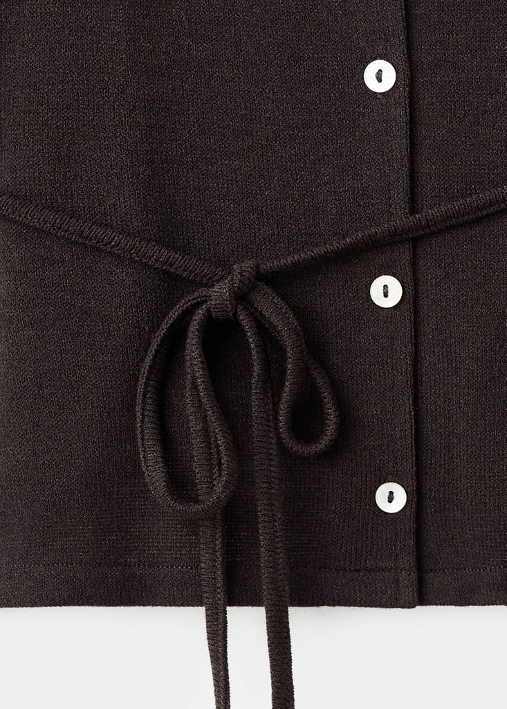 Knitted cardigan with bow — Brown