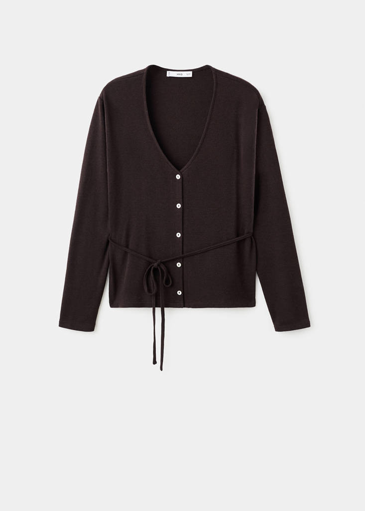 Knitted cardigan with bow — Brown