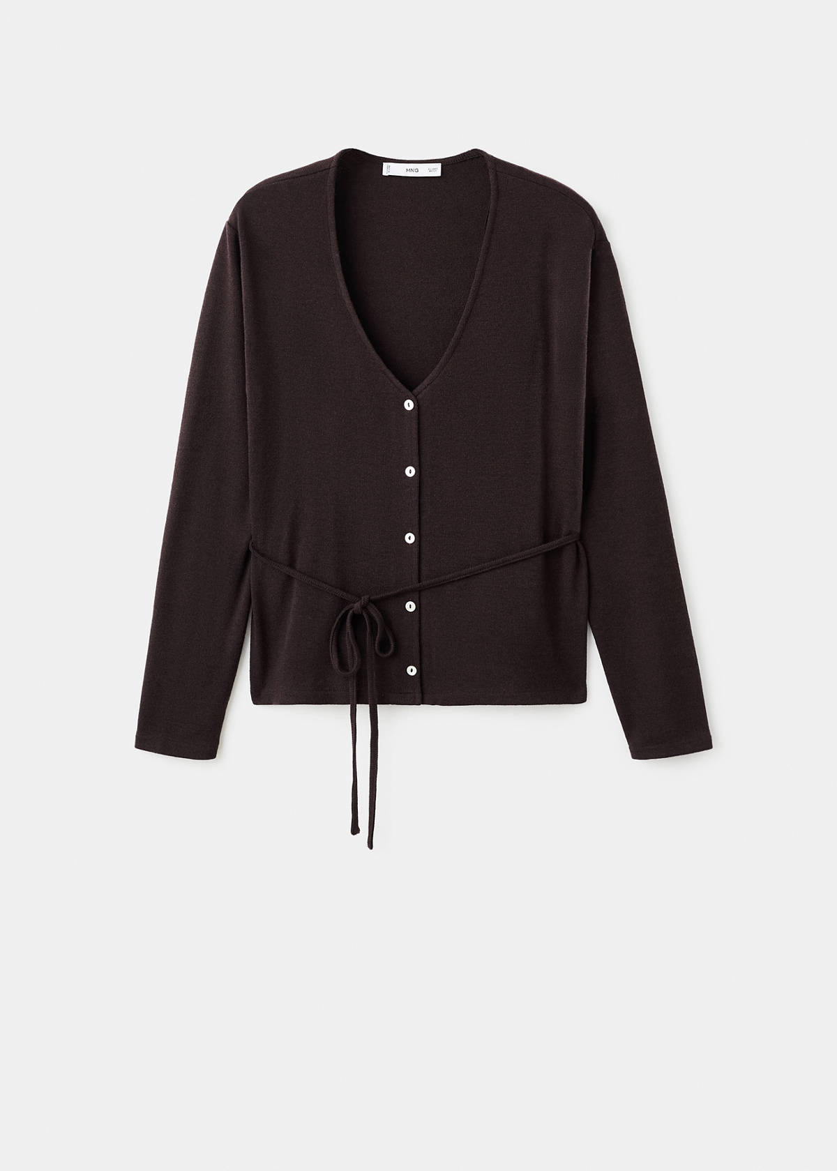 Knitted cardigan with bow — Brown