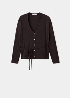 Knitted cardigan with bow — Brown 5