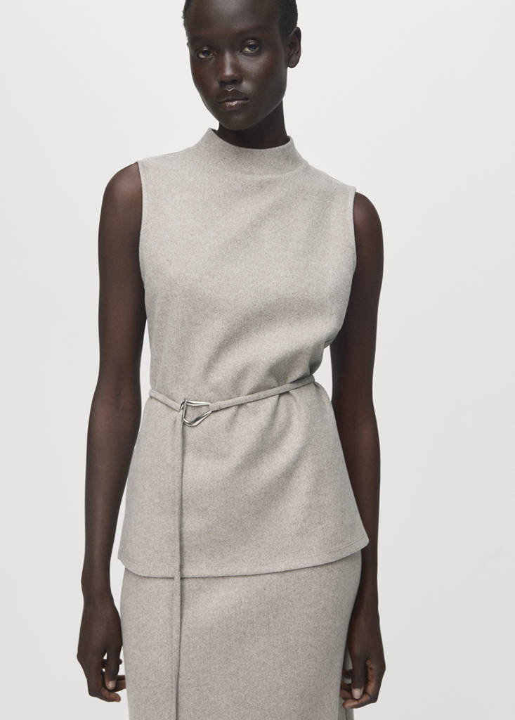 Turtleneck top with belt — Medium Brown