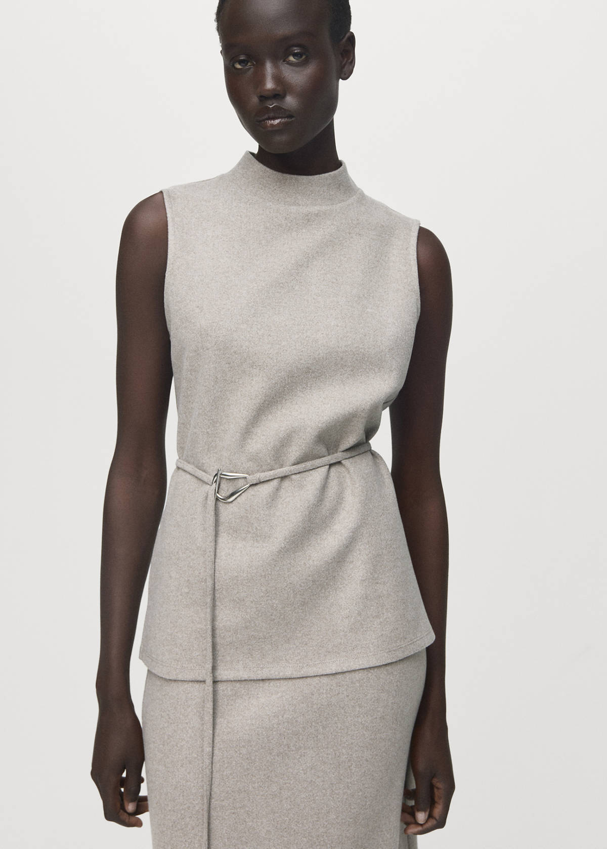 Turtleneck top with belt — Medium Brown