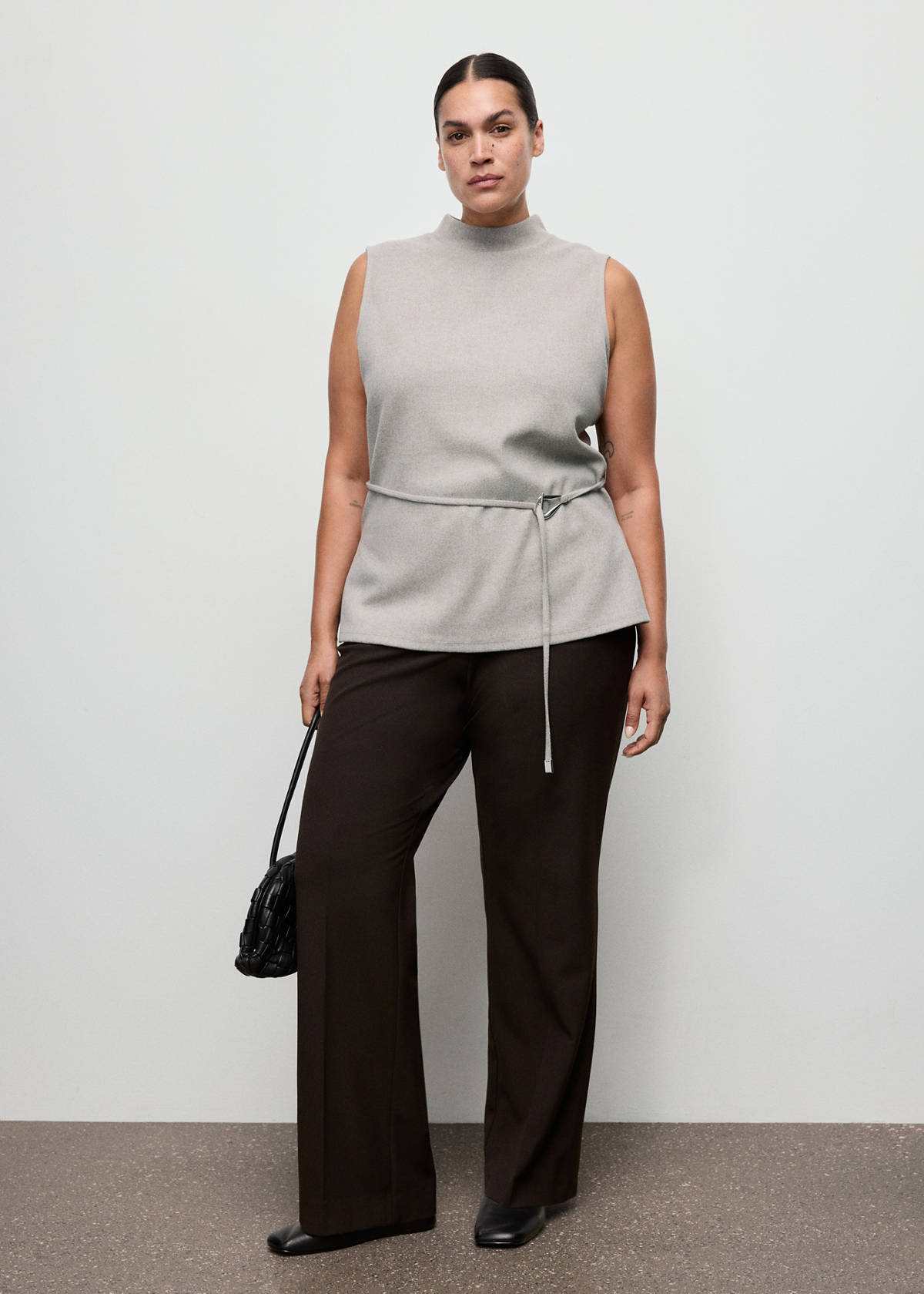Turtleneck top with belt — Medium Brown
