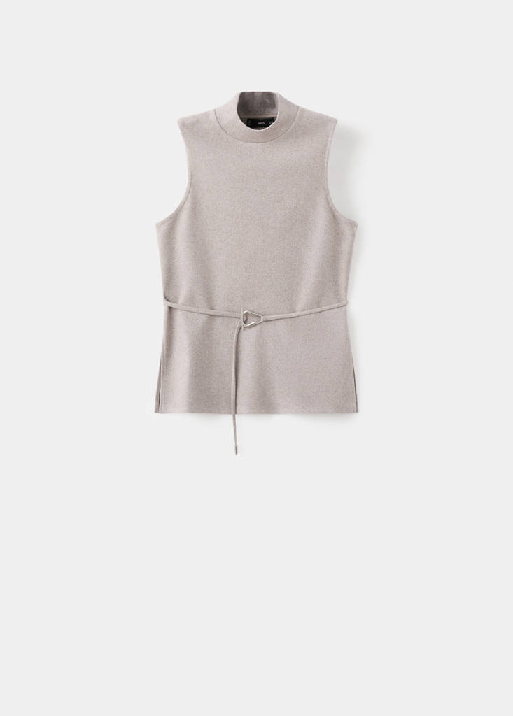 Turtleneck top with belt — Medium Brown