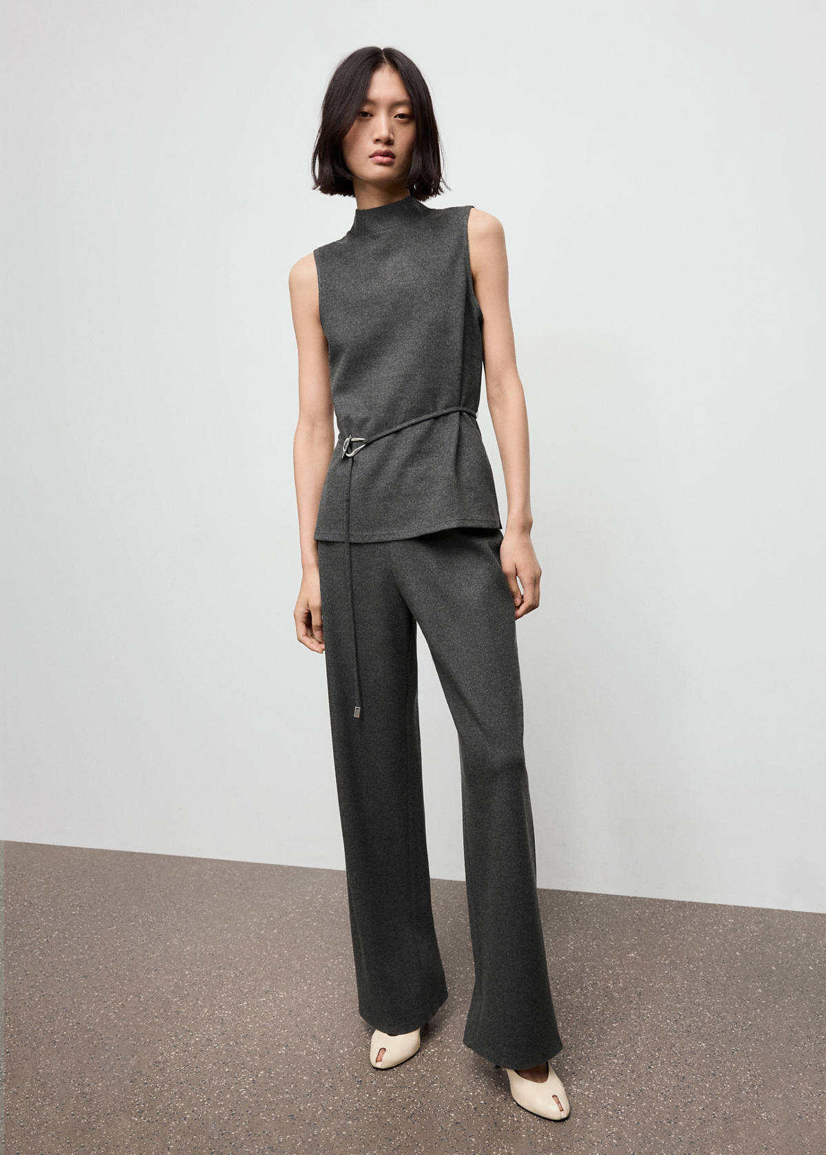 Turtleneck top with belt — Medium Heather Grey