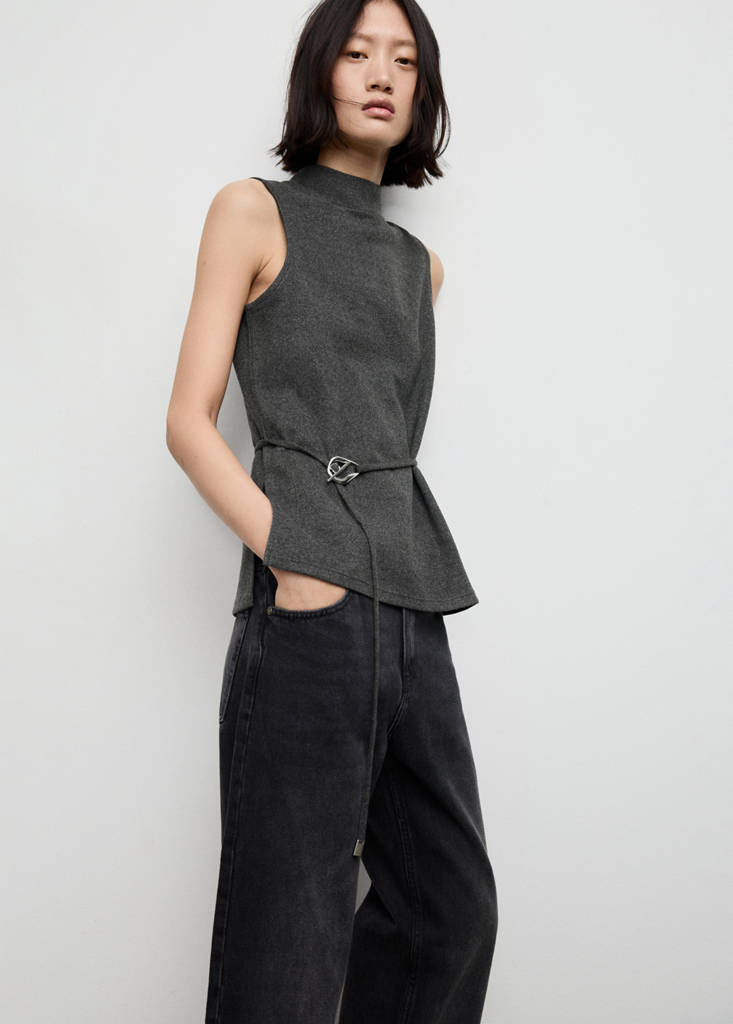 Turtleneck top with belt — Medium Heather Grey