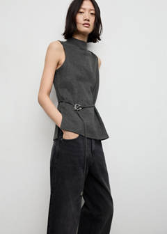 Turtleneck top with belt — Medium Heather Grey 1