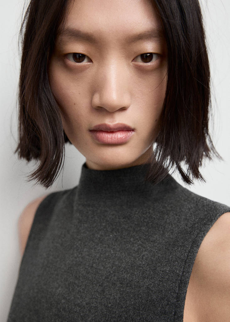 Turtleneck top with belt — Medium Heather Grey