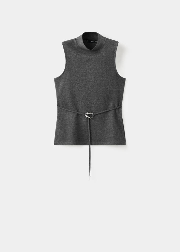 Turtleneck top with belt — Medium Heather Grey