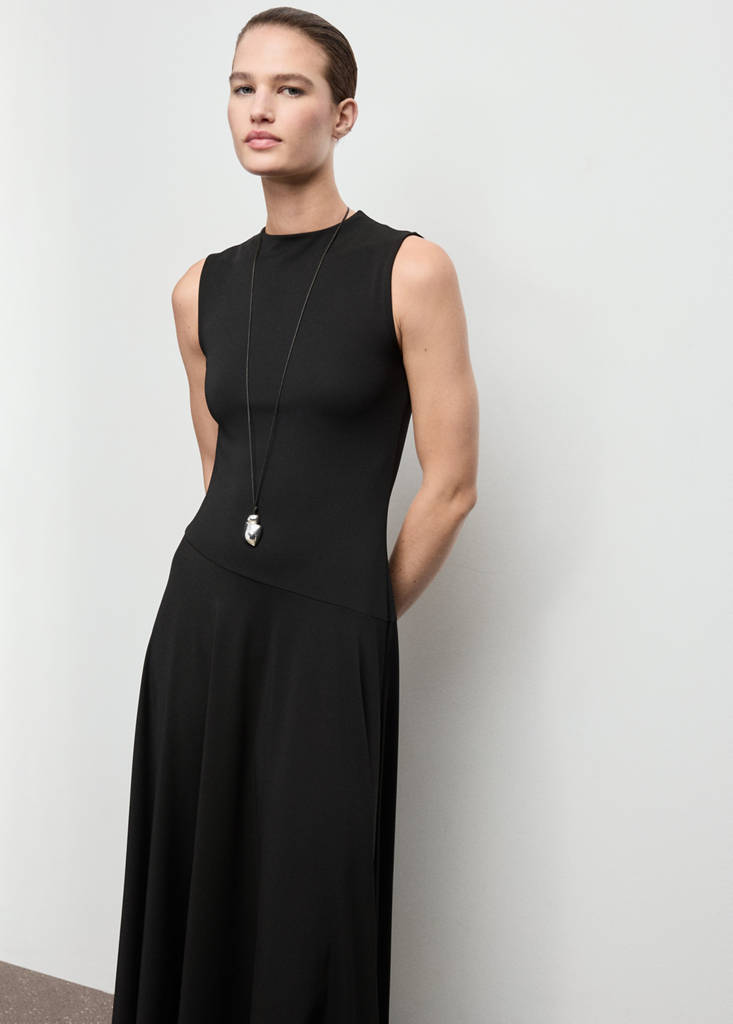 MANGO - Pleated A-line Dress Black - 2