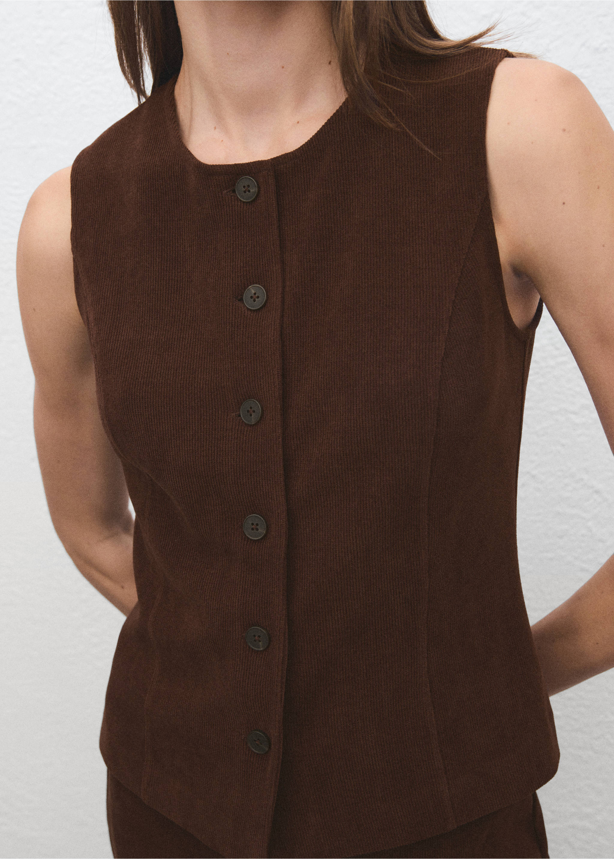 Corduroy suit waistcoat - Medium plane, Brown. Ref: 17037807-00.