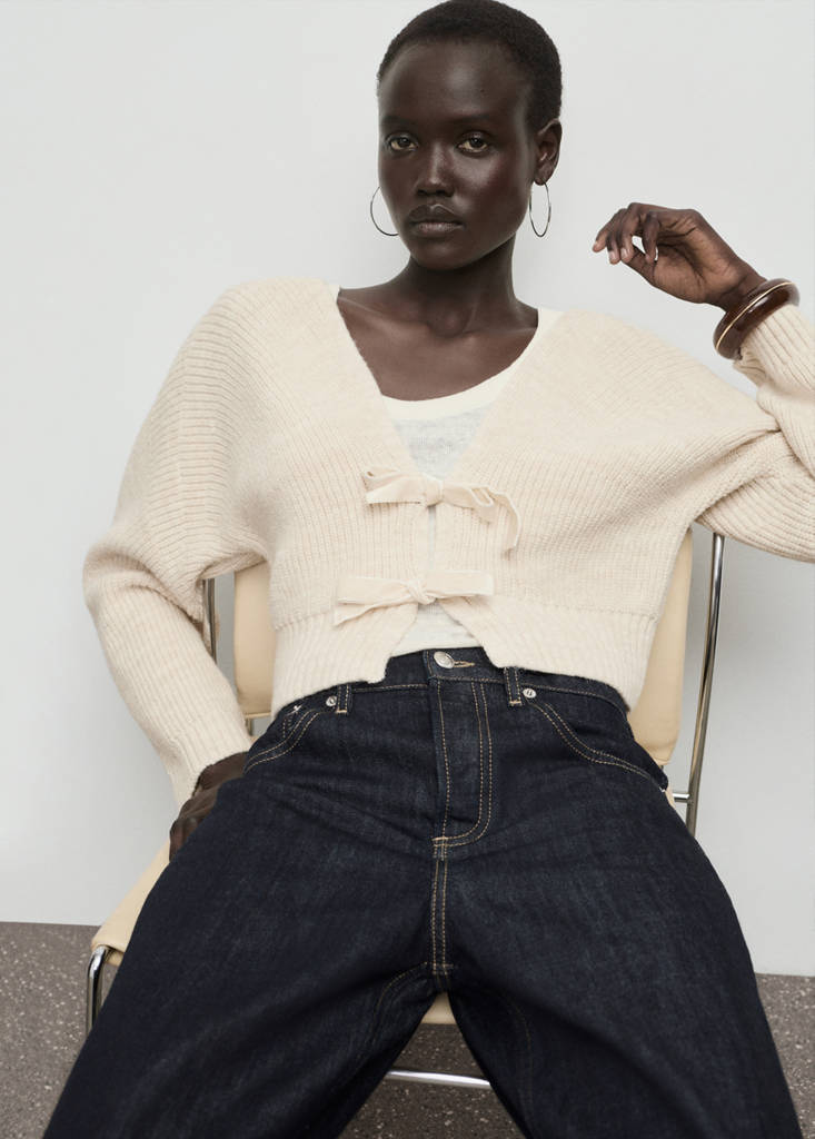 V-neck cardigan with bows — Beige