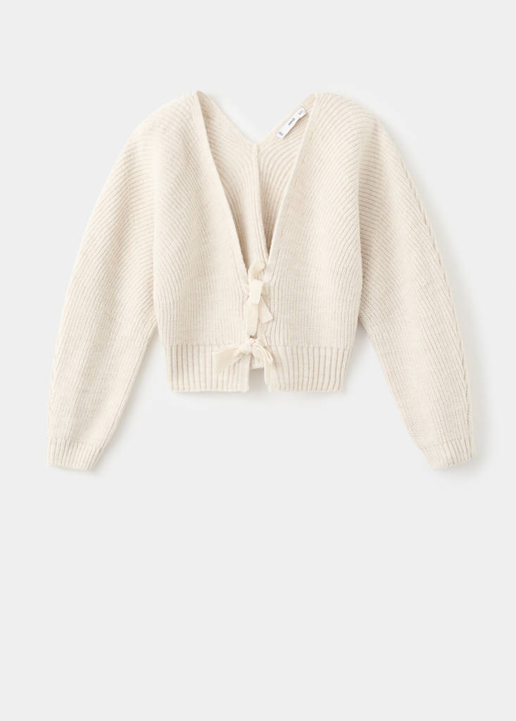 V-neck cardigan with bows — Beige