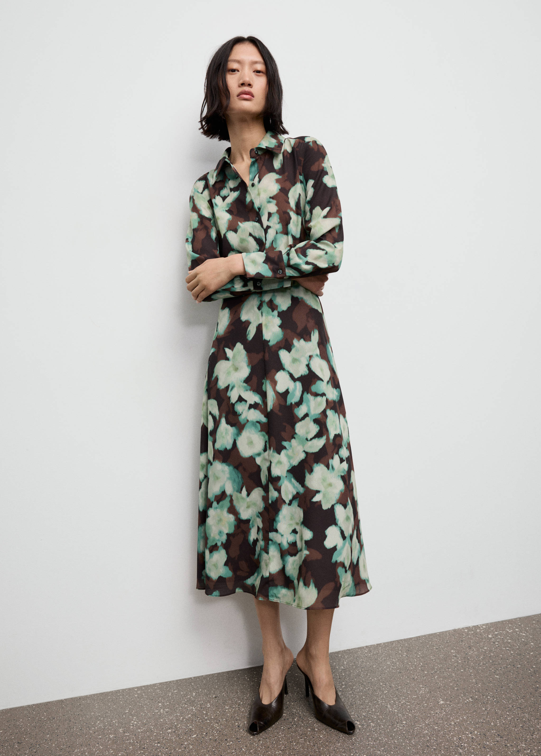 Printed shirt dress with belt - General plane