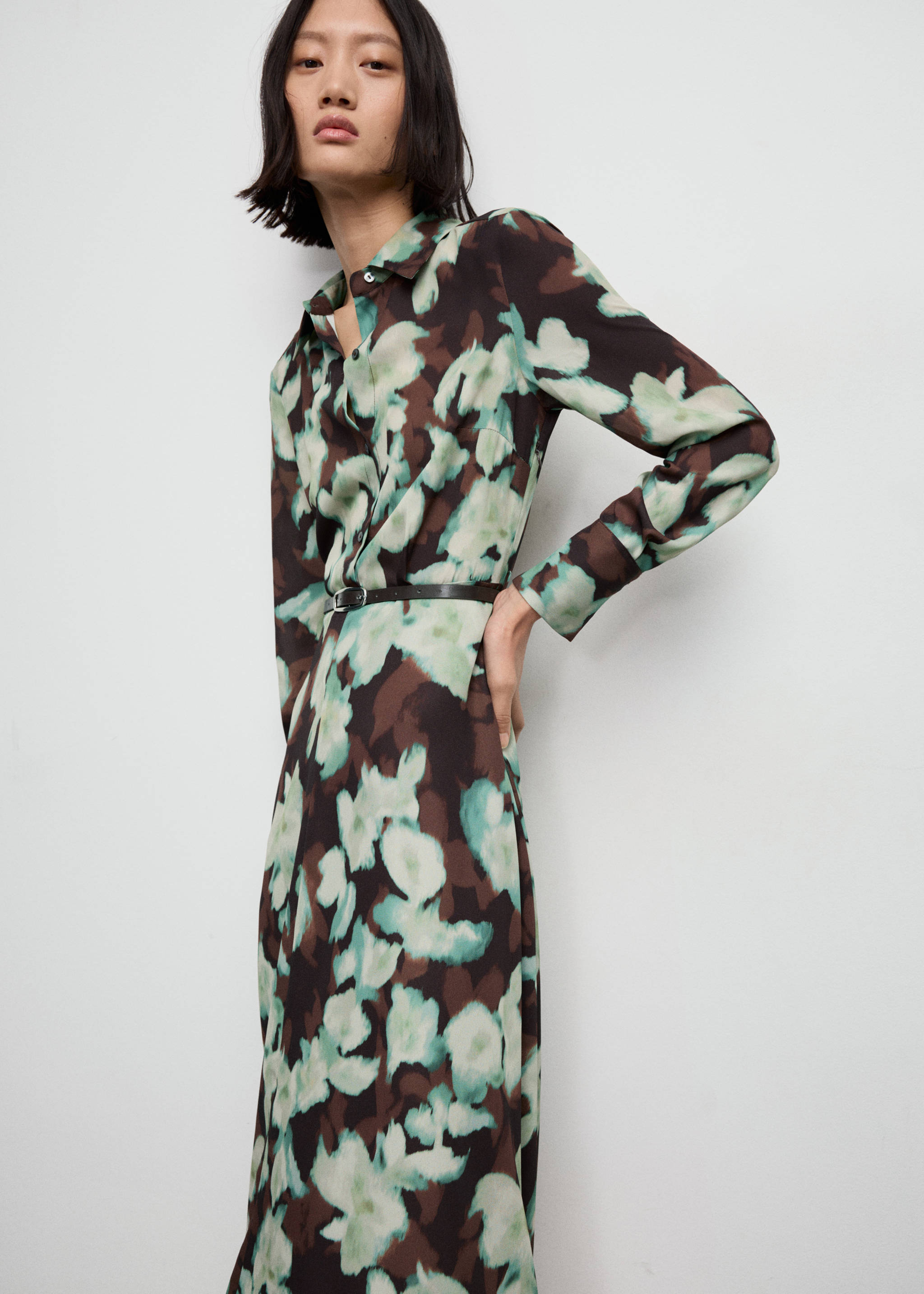 Printed shirt dress with belt - Medium plane