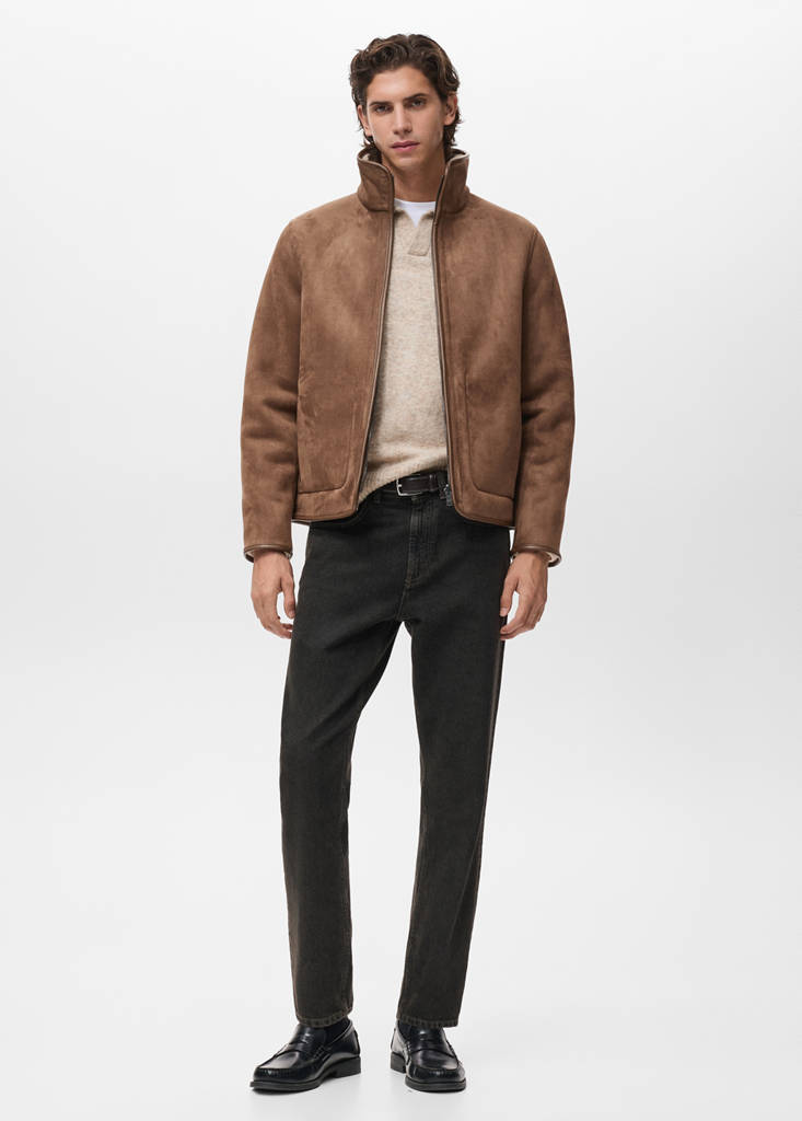MANGO MAN - Veste réversible moutonnée cognac - S