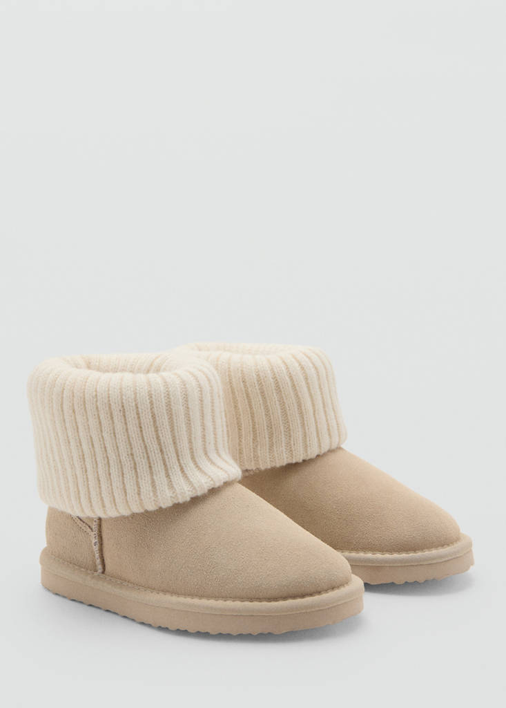 Leather ankle boots with knitted detail — Grey