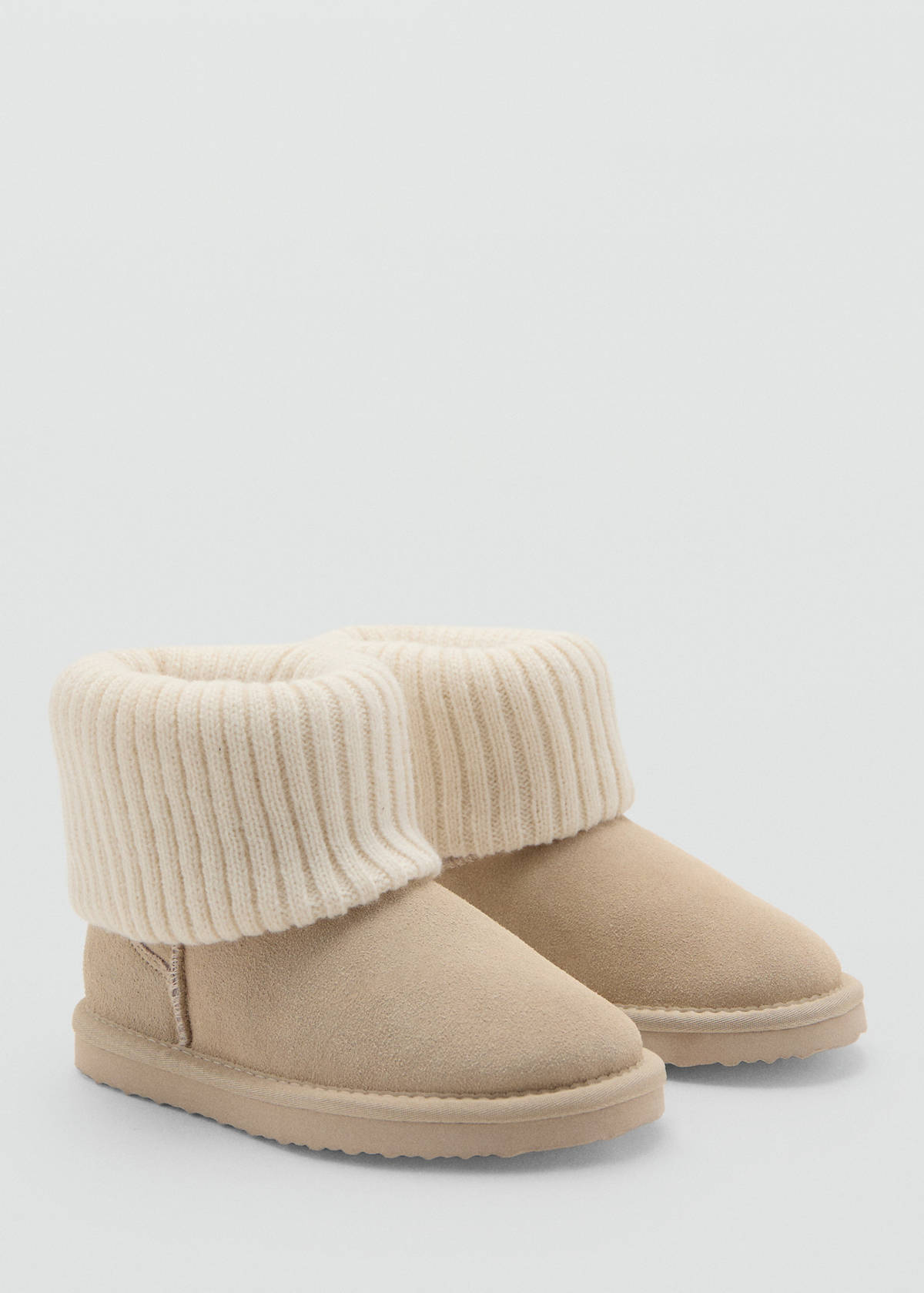 Leather ankle boots with knitted detail — Grey