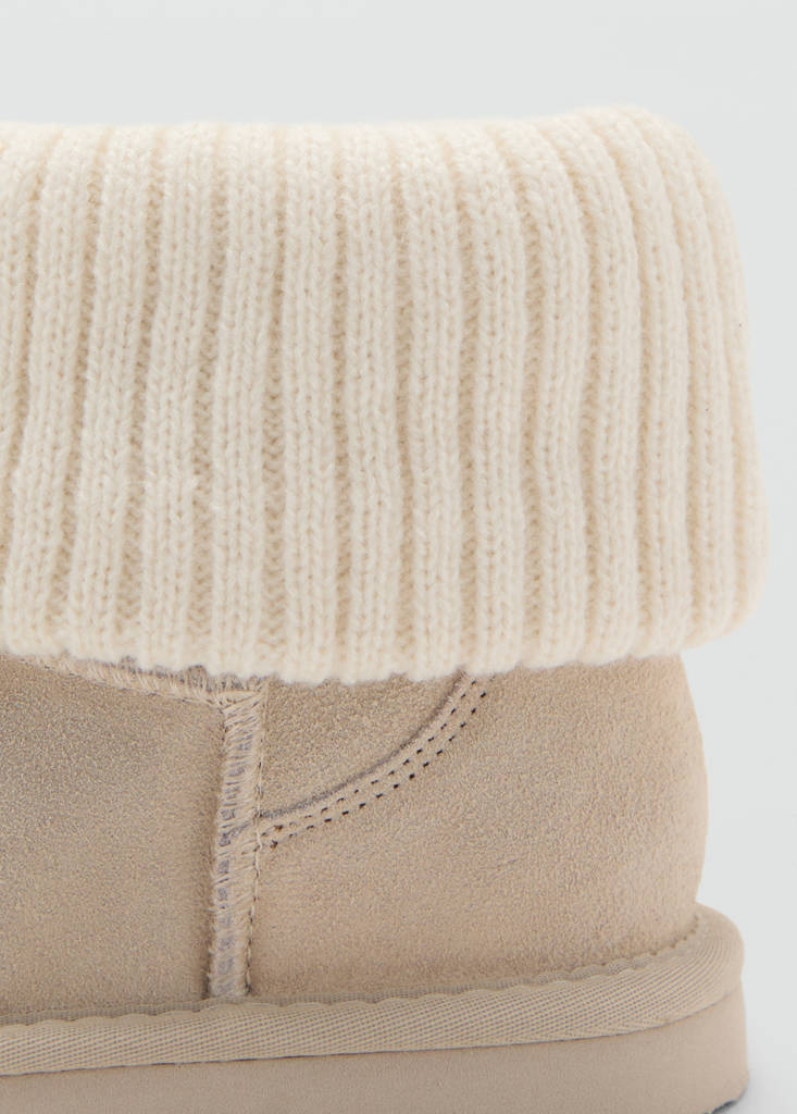 Leather ankle boots with knitted detail — Grey