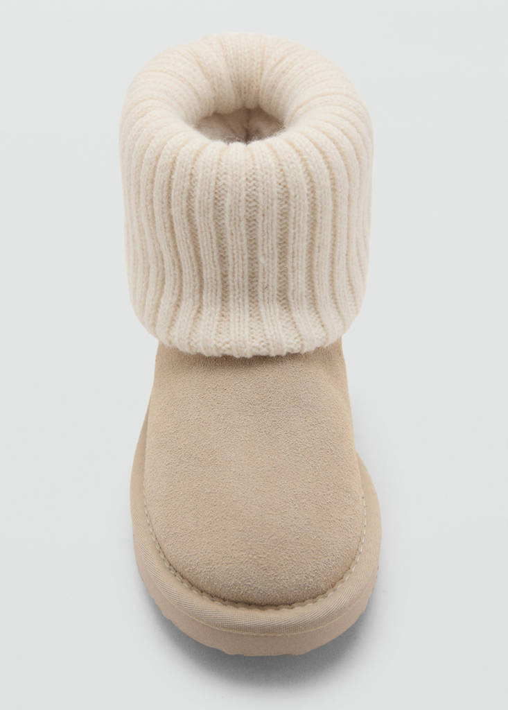 Leather ankle boots with knitted detail — Grey