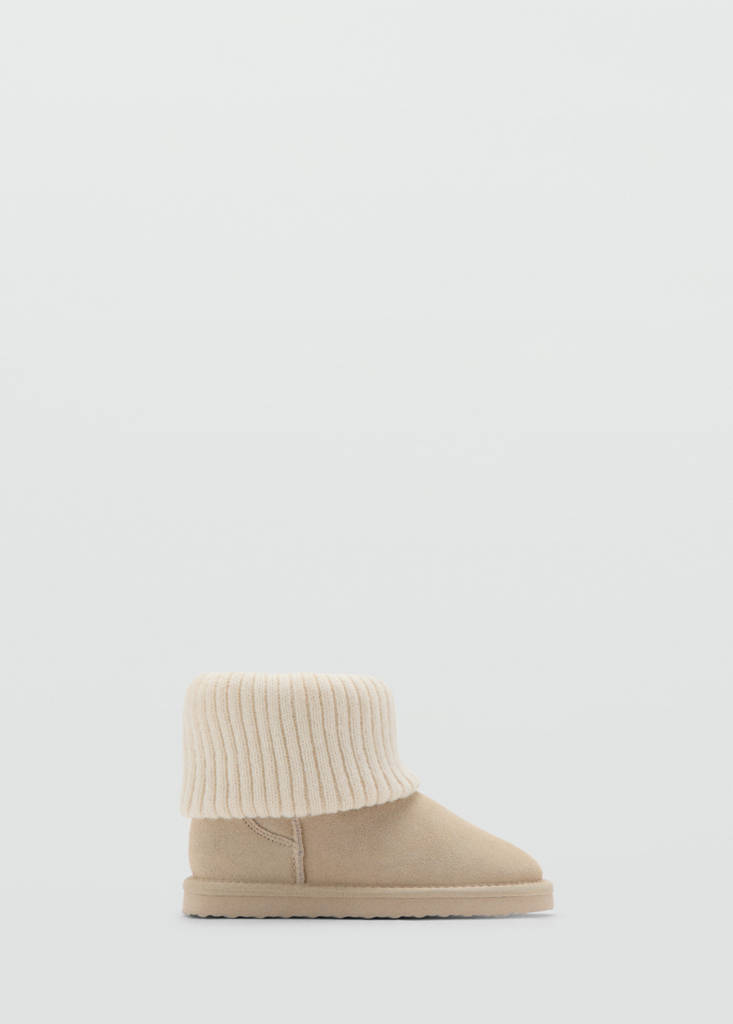 Leather ankle boots with knitted detail — Grey