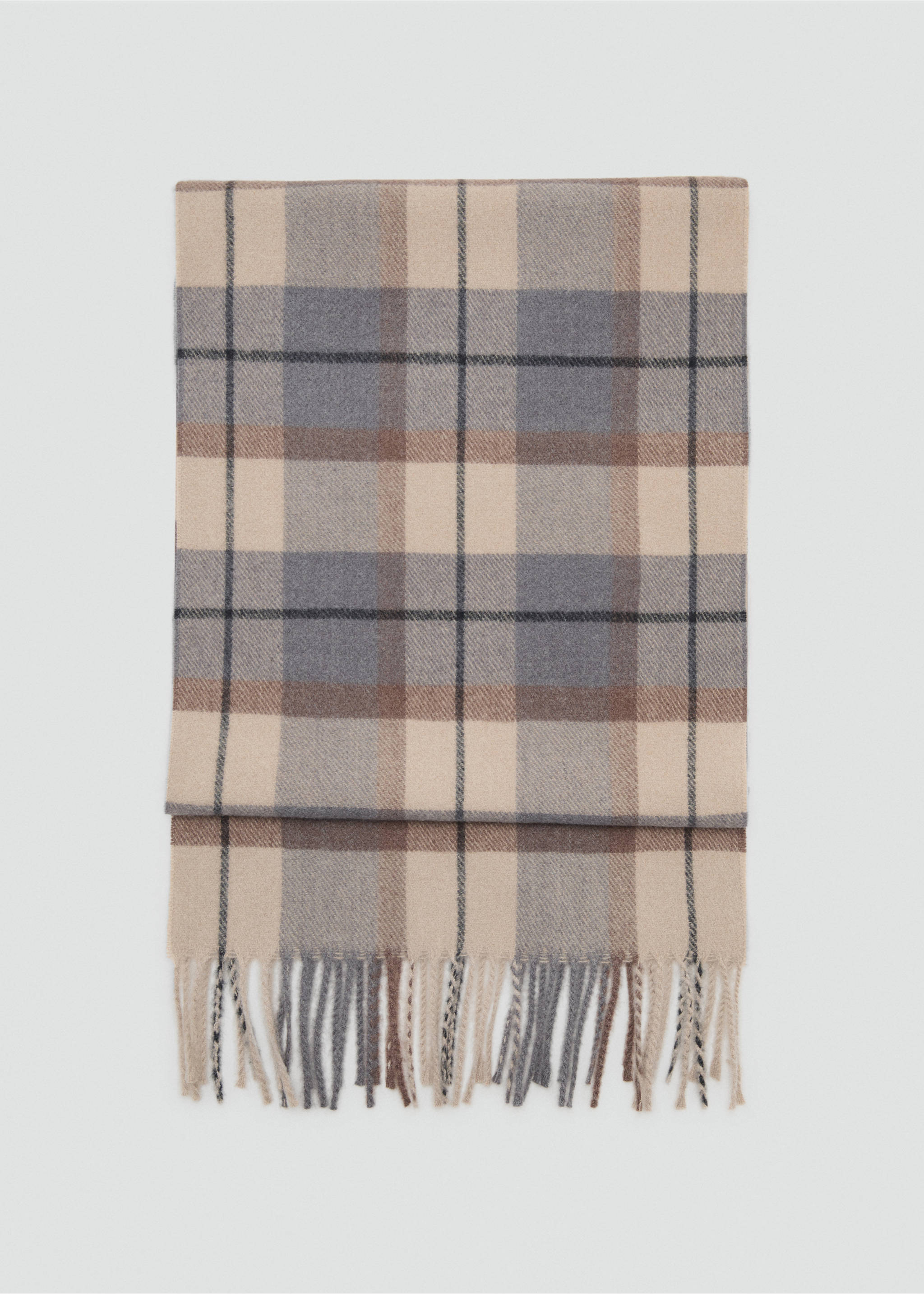 Check fringed scarf - Article without model, Medium Brown. Ref: 17037895-00.