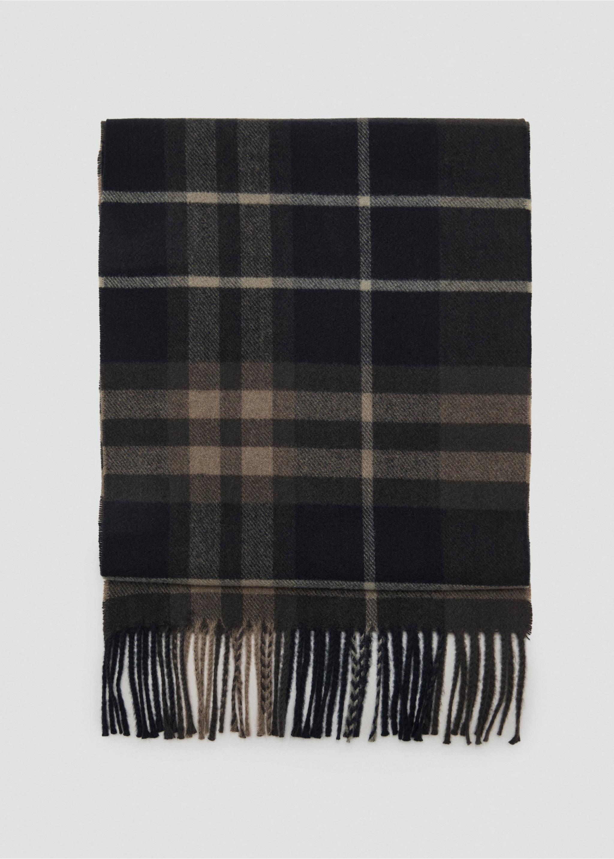 Check fringed scarf - Article without model, Navy. Ref: 17037896-00.