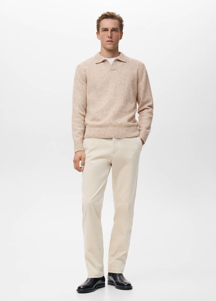 Knitted wool blend polo sweater — Sand