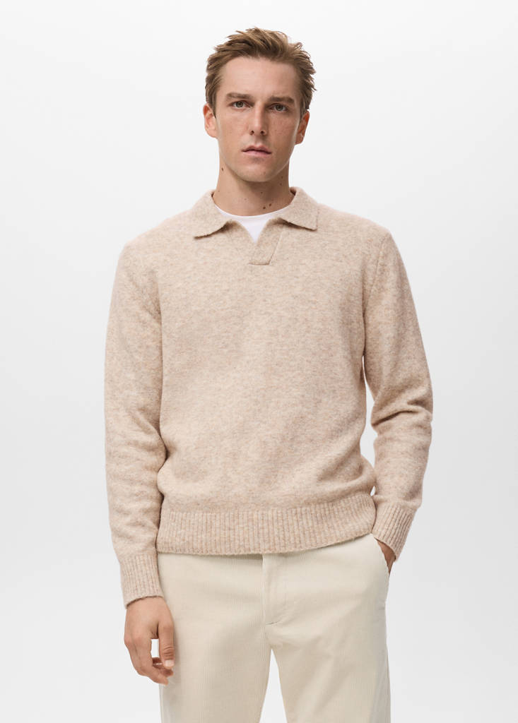 Knitted wool blend polo sweater — Sand